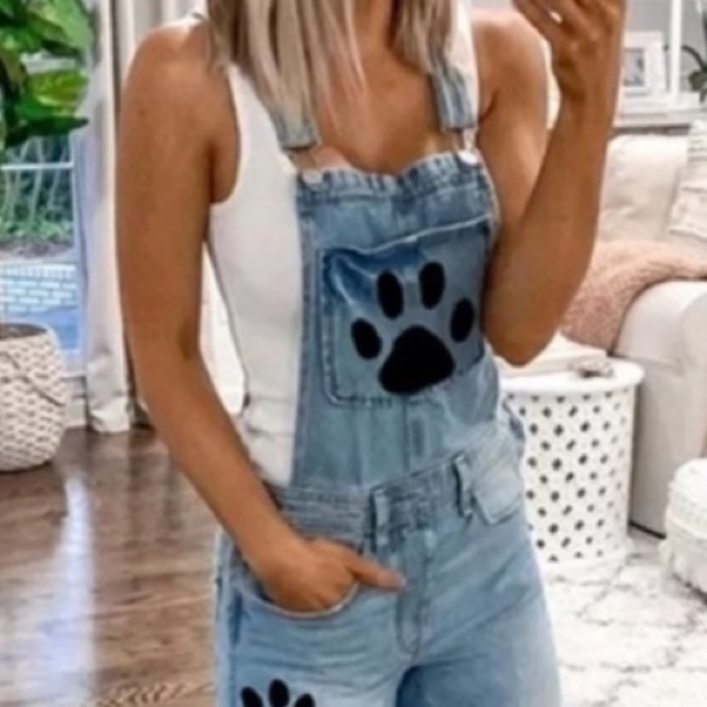 😍HOST PICK❤️ -Paw Print Overalls Denim Overalls - Picture 4 of 4